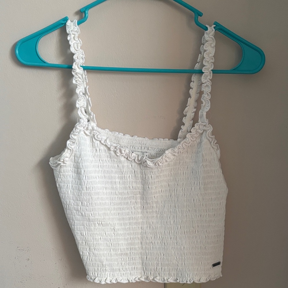 Hollister White Ruffle Strap Tank Top